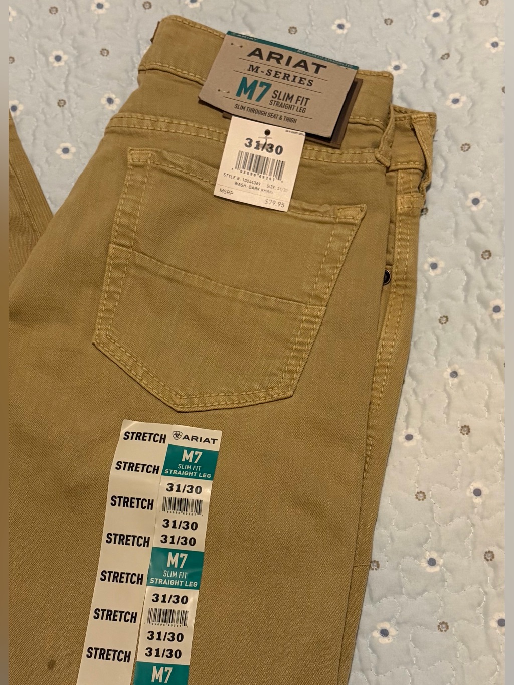 Ariat M- Series Slim Fit Straight Leg Heavy Duty Dark Khaki Work Jeans 31/30